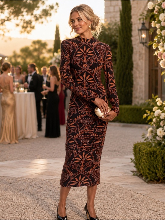FARM Rio Dresses & Skirts - FARM Rio Midi Dress Black Brown Cornely Anika Printed Jersey MSRP $230